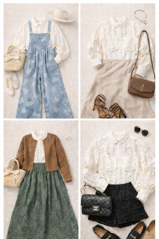 4 Ways to Style a White Eyelet Button-Up Blouse (Soft Romantic Outfit Ideas)