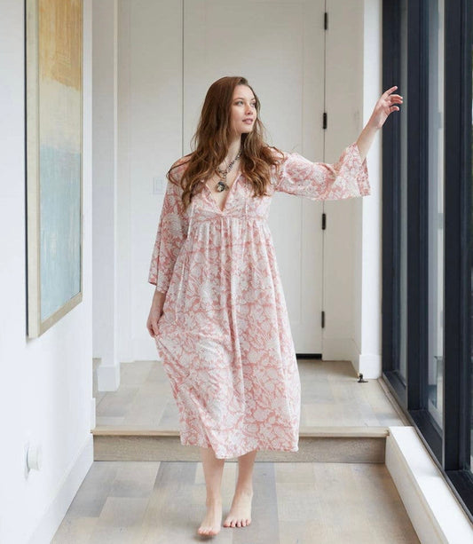 Rosewood Hand Printed Artisan Midi Dress