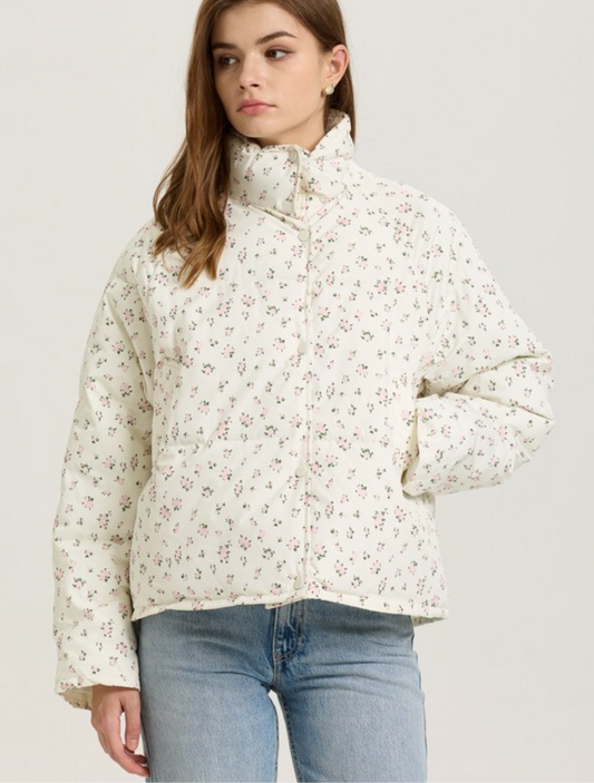 Delicate Bloom Floral Puffer Coat