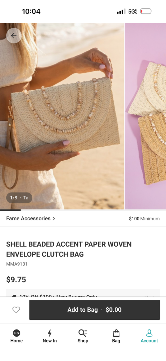 Coastal Shell Beaded Woven Clutch | Beach-Inspired Envelope Handbag