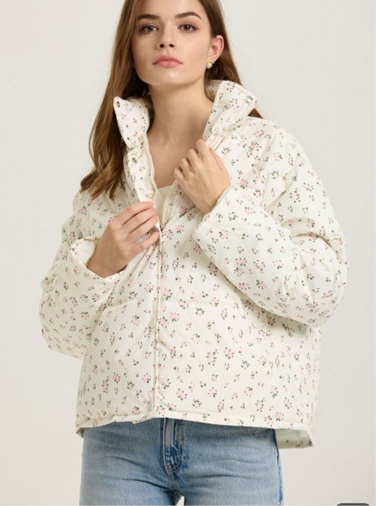 Delicate Bloom Floral Puffer Coat