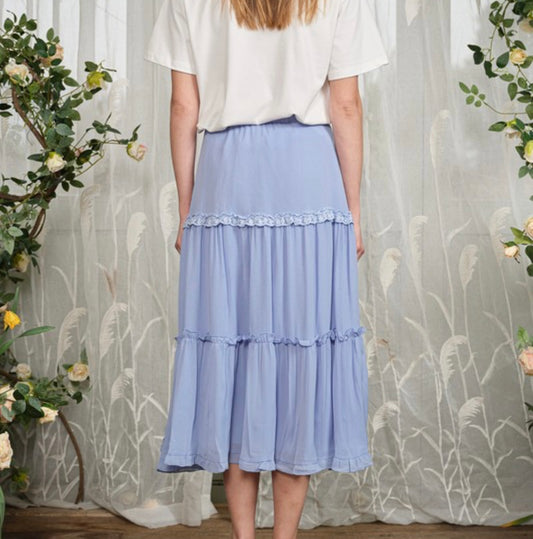 Blue Midi Skirt with Bow Details