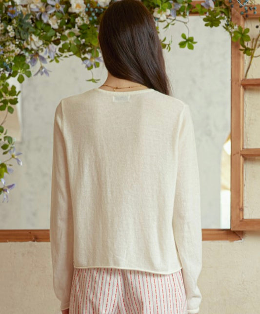 Cream Cardigan with Multicolor Buttons (Size L)