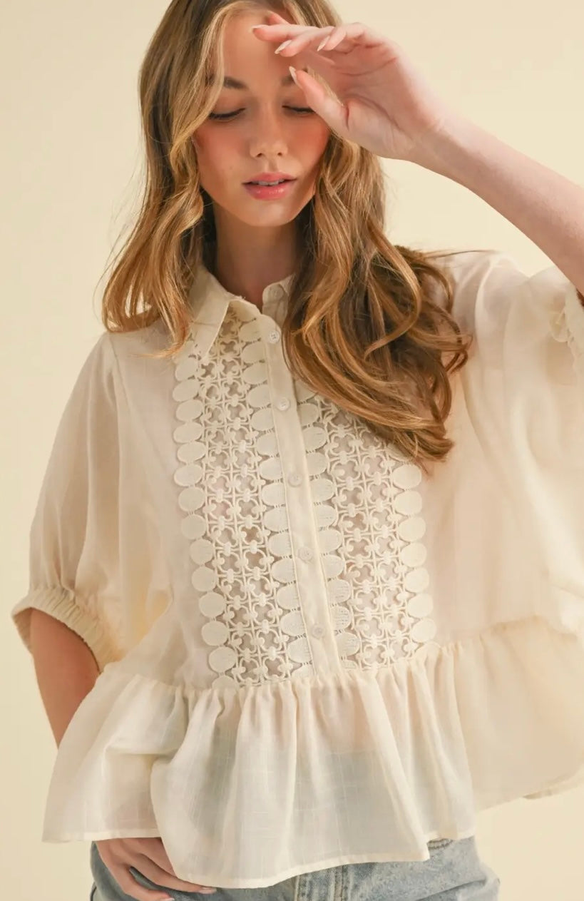 Lace Trim Button Front Blouse – Zasha Rose