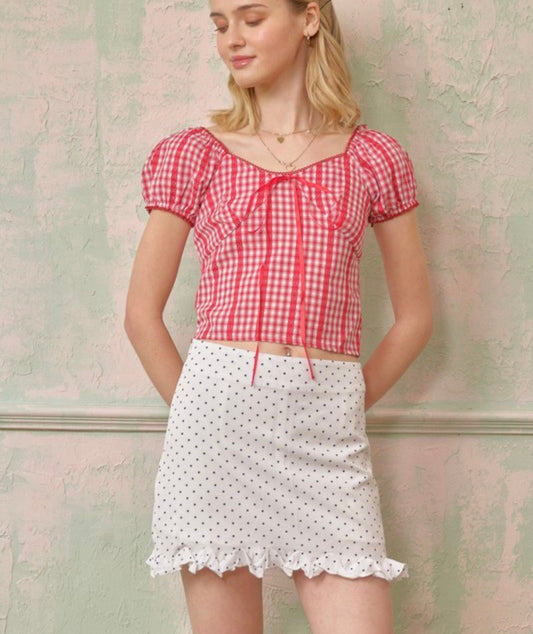Puff Sleeve Gingham Top (Size S)