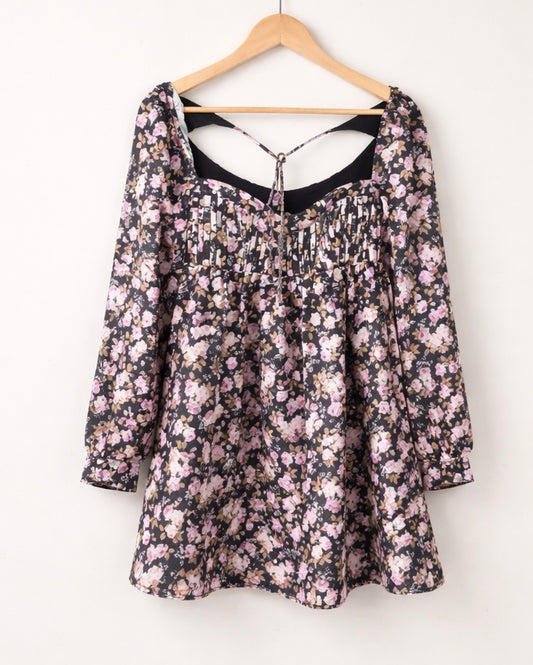 For Love and Lemons Romantic Floral Mini Dress with Open Back & Tie Detail (Size S)