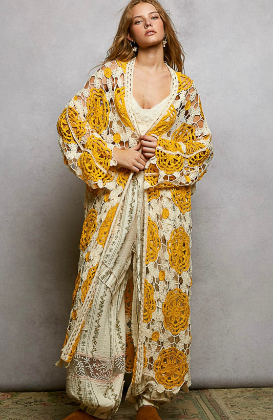 Maxi Long Sleeve Crochet Cardigan