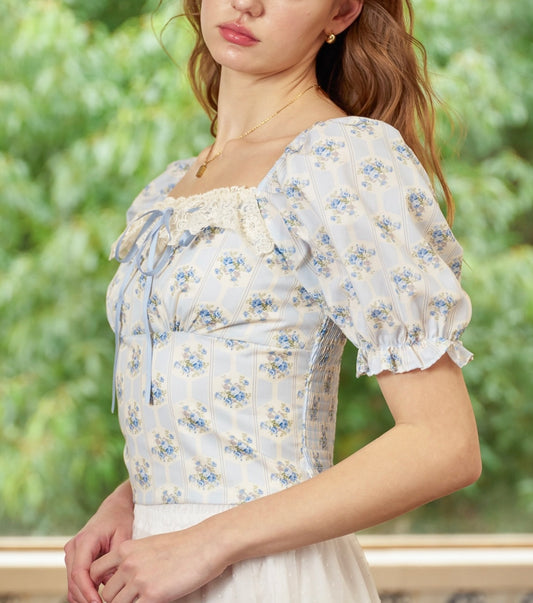 Blue Lace Ruffle Blouse (Size M)