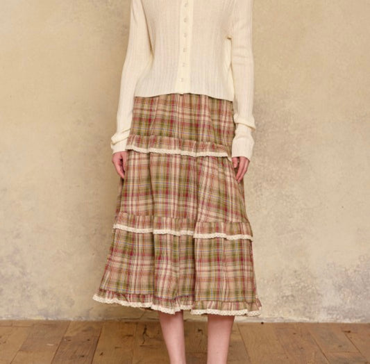 Lace Trimmed Plaid Skirt