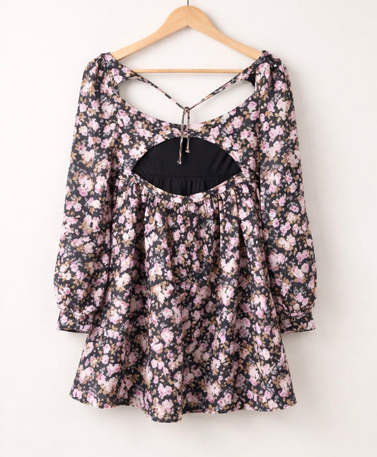 For Love and Lemons Romantic Floral Mini Dress with Open Back & Tie Detail (Size S)