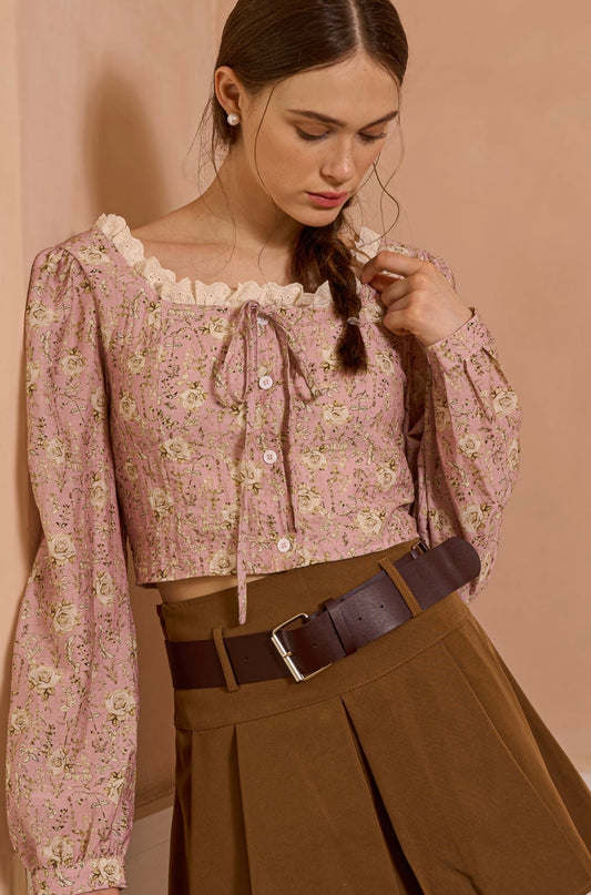 Floral Top with Lace Detail (Size L)