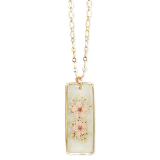 Blush Bloom Pressed Flower Necklace | Gold Botanical Pendant Necklace