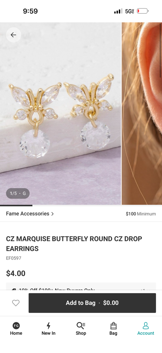 Flutter Crystal Butterfly Drop Earrings | Gold CZ Statement Earrings