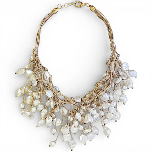 Seabreeze Pearl Statement Necklace – Hand Knotted Baroque & Coin Pearl Coastal Necklace