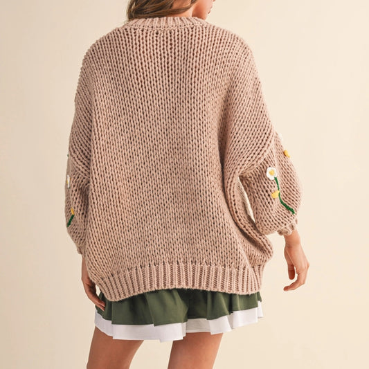Daisy Meadow Embroidered Chunky Knit Sweater