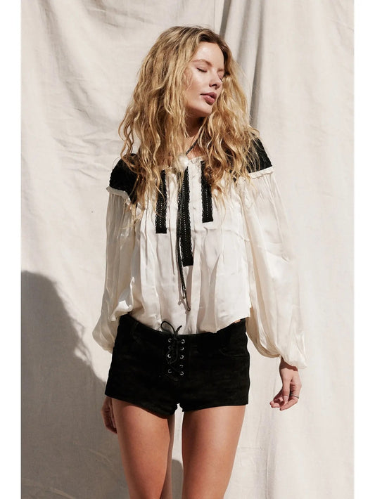 Wild Romance Off-Shoulder Peasant Blouse (Black or Ivory)