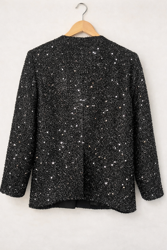 Commense Black Sequin Tweed Button Jacket (Size S)