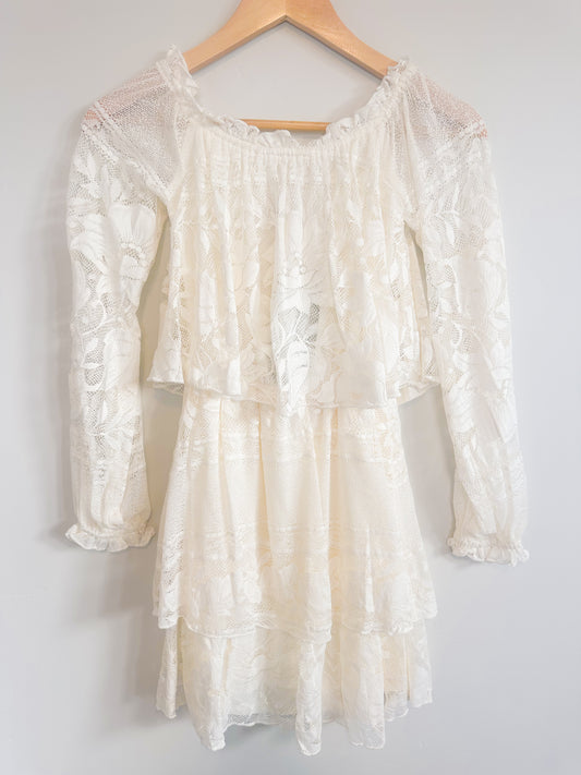 Show Me Your Mumu Ivory Whisper Lace Tiered Mini Dress (Size XS)