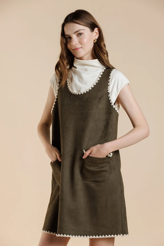 Willow Suede Stitch Pinafore Mini Dress