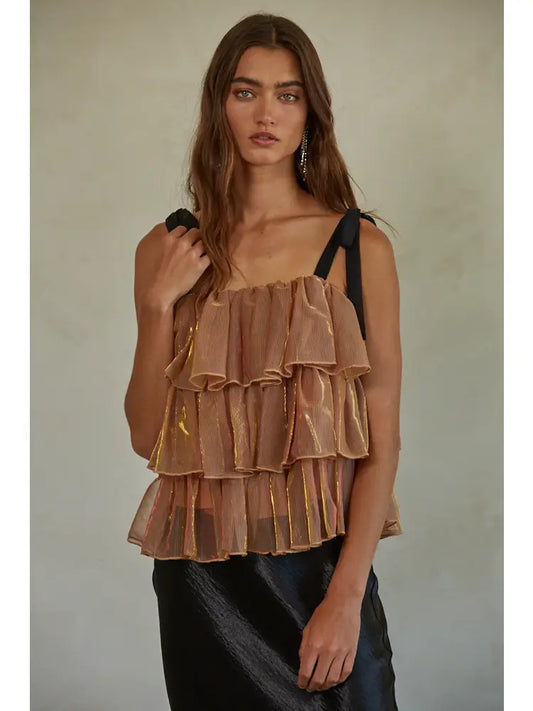 Golden Hour Layered Metallic Mesh Top