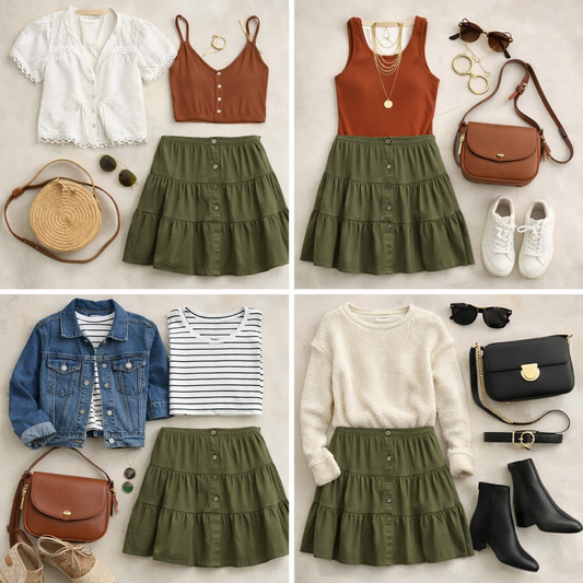 4 Ways to Style an Olive Green Skirt
