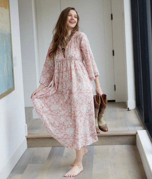 Rosewood Hand Printed Artisan Midi Dress