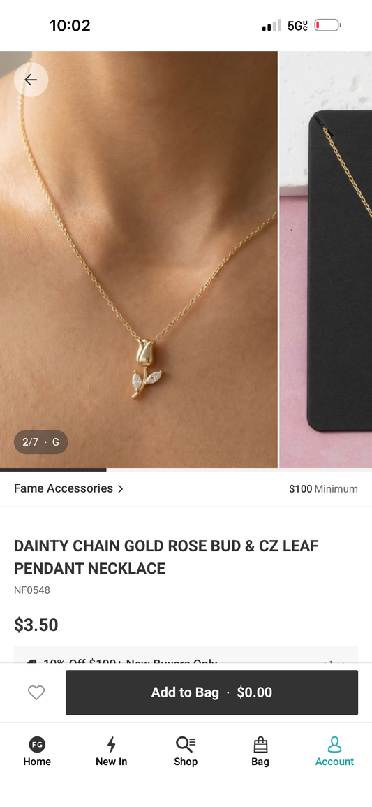 Golden Rosebud Pendant Necklace | Dainty Floral CZ Leaf Necklace
