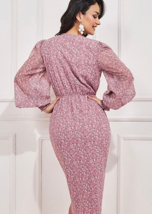 Pink Drawstring Midi Dress
