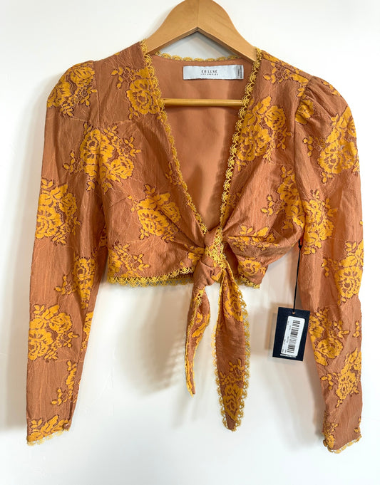 Golden Heirloom Tie-Front Blouse (Size L)