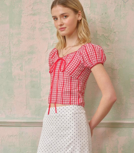 Puff Sleeve Gingham Top (Size S)