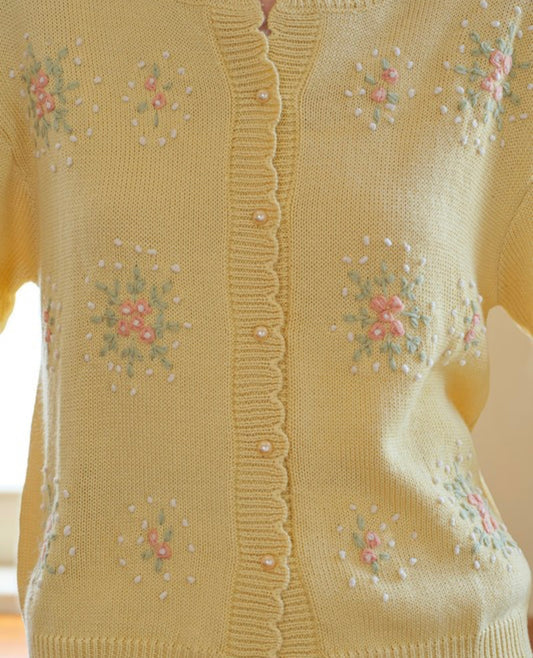 Yellow Embroidered Cardigan (Size S)