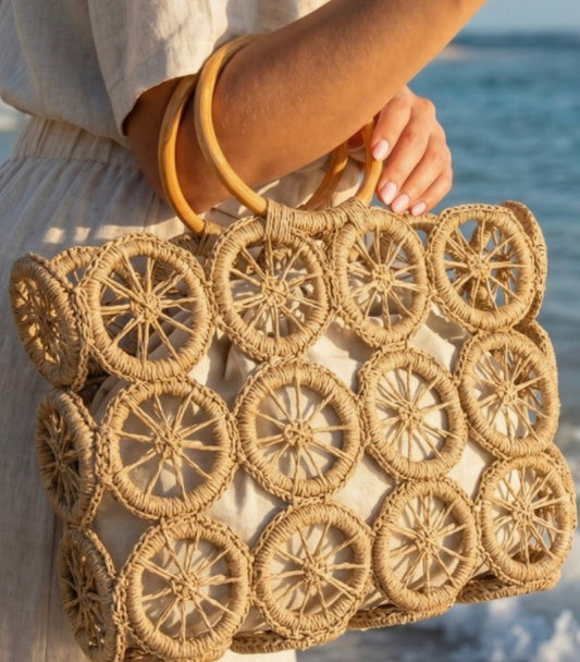 Coastal Medallion Straw Tote | Artisan Woven Summer Beach Bag