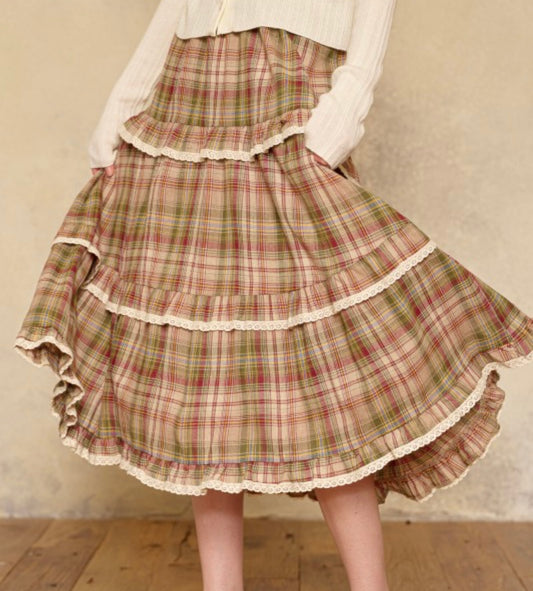 Lace Trimmed Plaid Skirt
