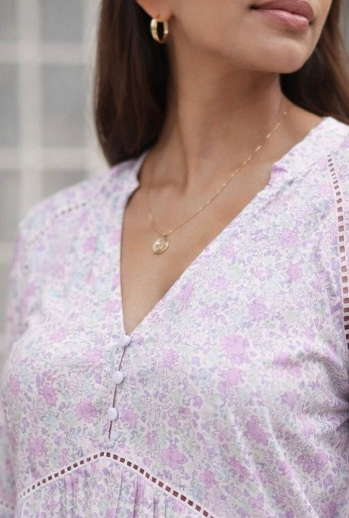 Hand Printed Bell Sleeve Mini Dress