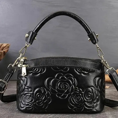 Midnight Rose Embossed Leather Crossbody Bag