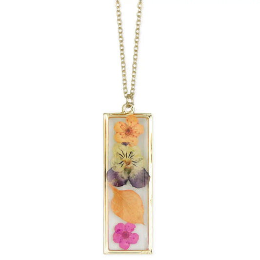 Tropical Bloom Pressed Flower Necklace | Colorful Botanical Gold Pendant Necklace