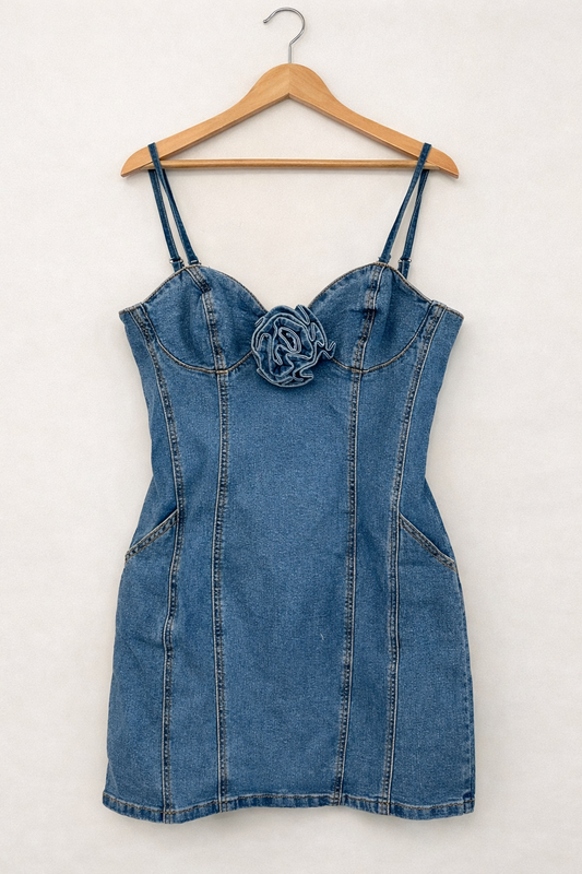 Midnight Rose Denim Corset Mini Dress