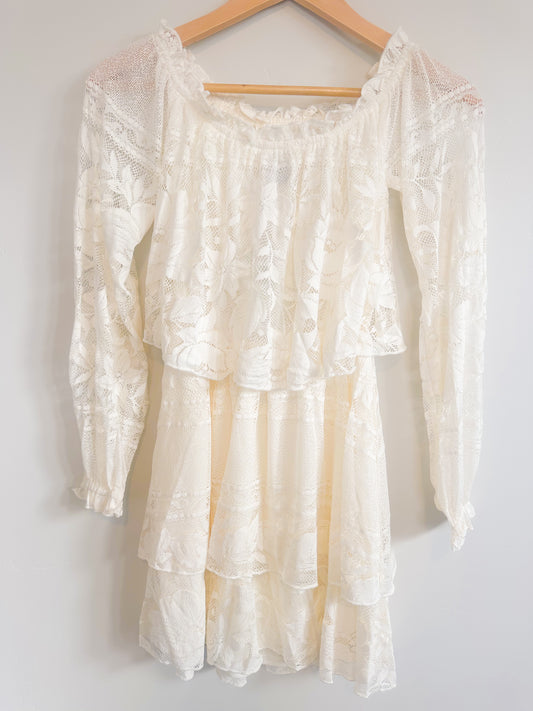 Show Me Your Mumu Ivory Whisper Lace Tiered Mini Dress (Size XS)