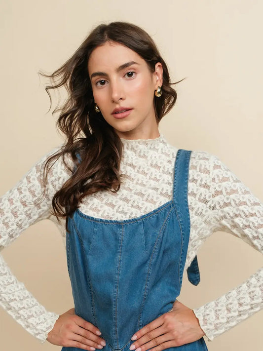 Eloise Sheer Lace Mock Neck Layering Top