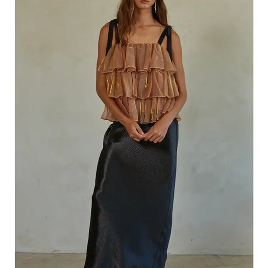 Golden Hour Layered Metallic Mesh Top