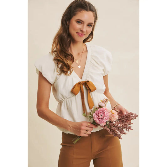 White Bow Tie Bubble Blouse