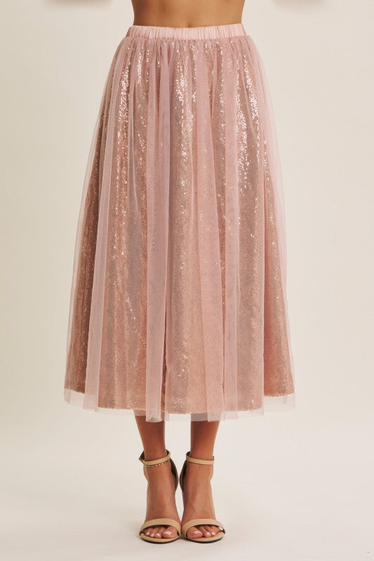 Blush Shimmer Tulle Midi Skirt